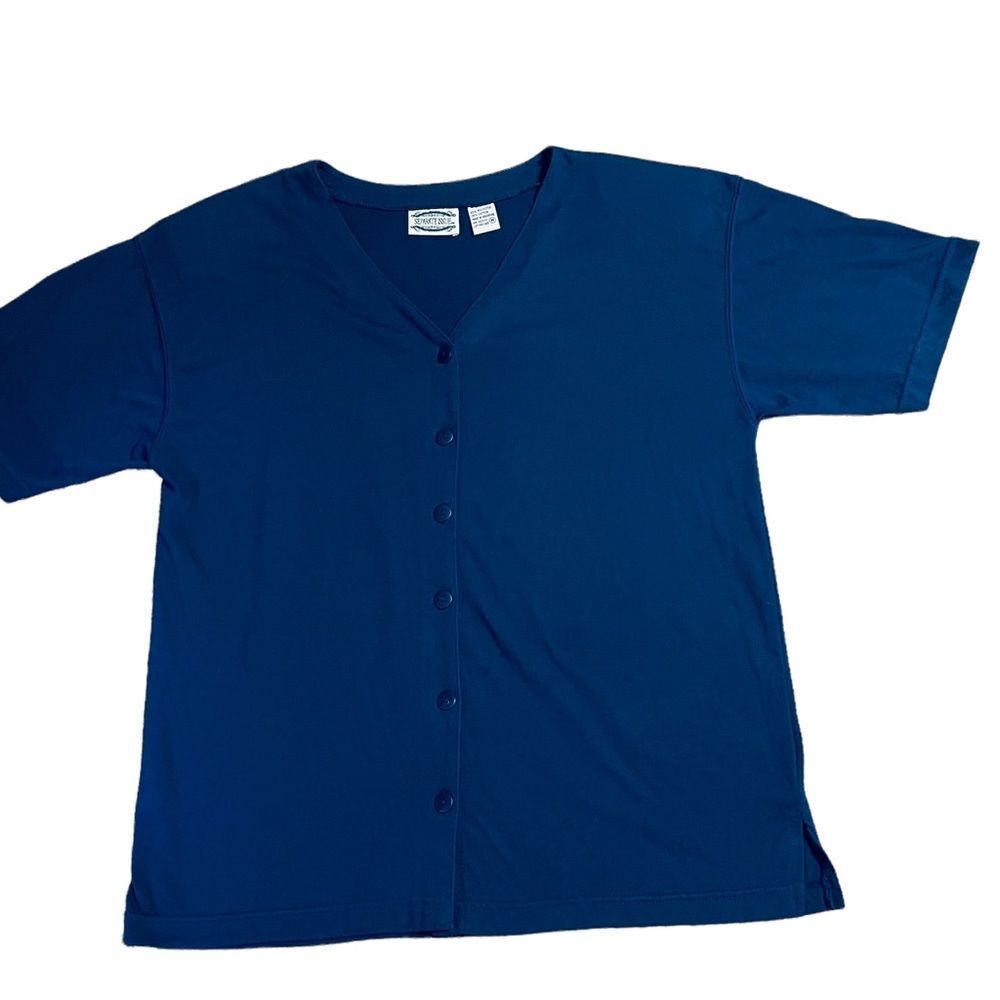 Blue button down V neck shirt - image 4